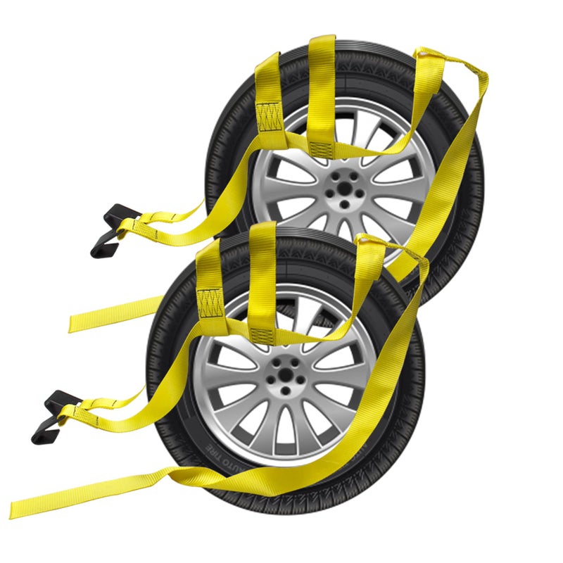 Bang4buck 2 Pieces Tow Dolly Straps  Universal Adjustable Tie Down Tow Straps 18"" to 22"" Rim Size Fits for Demco Kar Kaddy Dollys with 2 Flat Hooks - Image 1